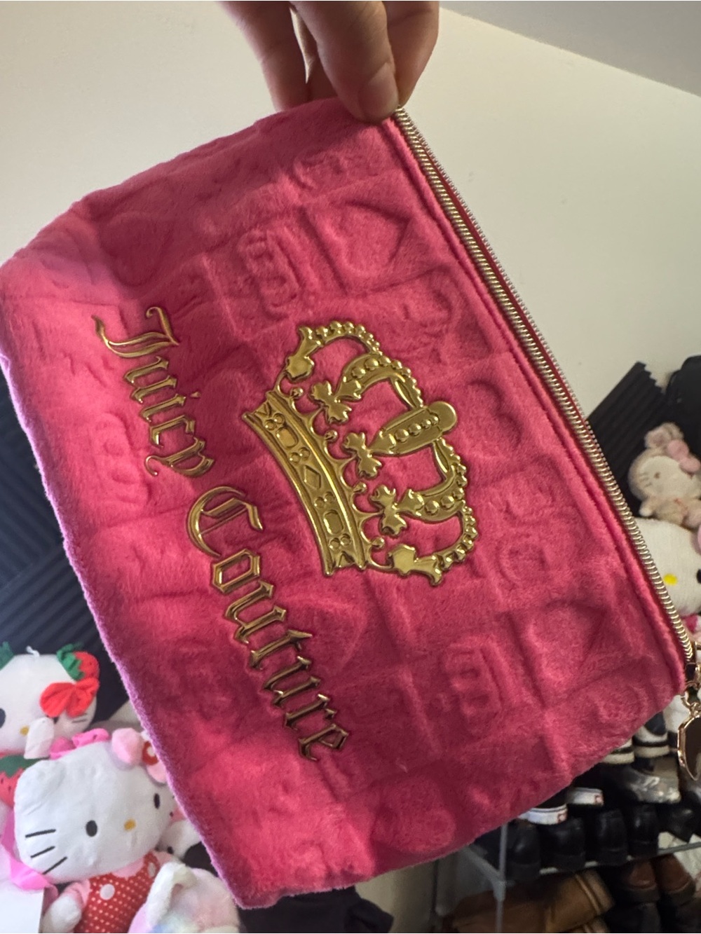 Juicy Couture Hot Pink Velvet Cosmetic Pouch with Gold Crown